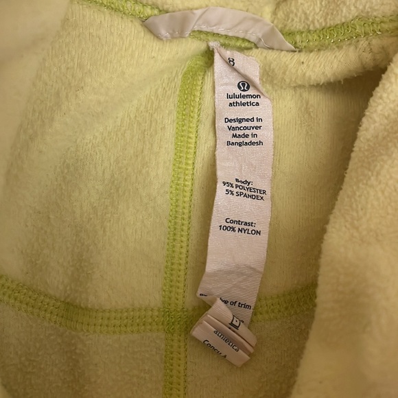 Lululemon Neon Yellow & White Quilted Fleece Jacket Size 8 - Picture 7 of 7